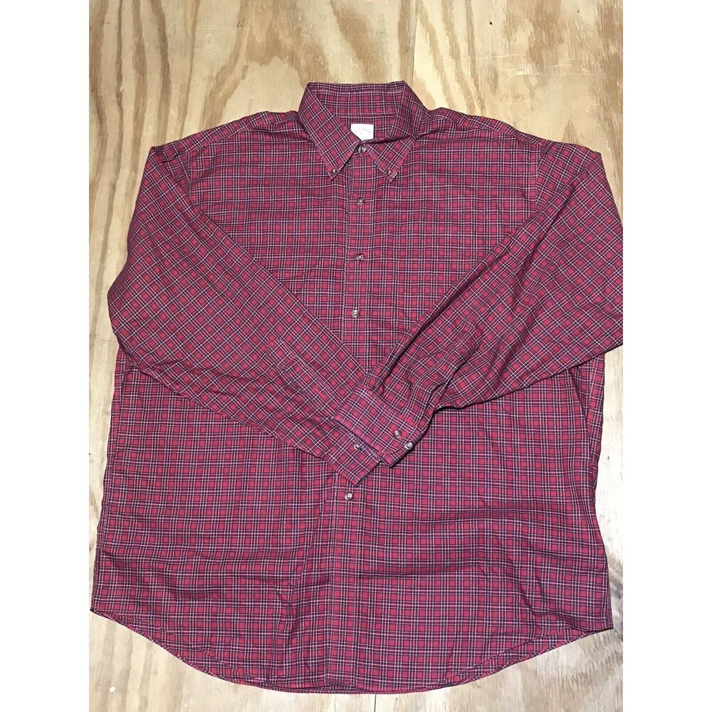Brooks Brothers 346 Button Down Shirt Men 2XL Red Plaid Oxford Non Iron @j4